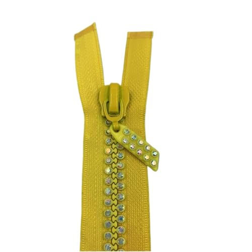 Zippers for sewing,Sewing Zipper 1pc 24inch 60cm Dual-Strand Czech Crystal Zippers Crystal Rhinestone Separating Zippers Base Dress Colthes Sewing Zipper(Yellow)