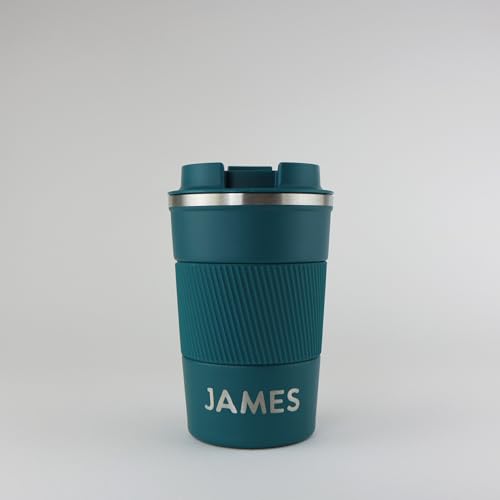 Image of cribstar Personalised Engraved Insulated Travel Mug | Stainless Steel Tumbler | Double-Walled Tea/Coffee Cup | Leak-Proof & Reusable | Keeps Hot 12h / Cold 24h | Thermal Mug (Ocean Blue, 380ml)