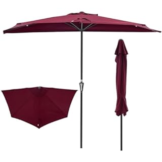 NEWBULIG 9FT Half Patio Umbrella with Easy Crank, UV Protection, 5 Ribs Outdoor Half Umbrellas with Fade Resistant Fabric for Balcony/Apartments/Backyard/Garden/Deck, Red