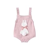 My First Easter Baby Girl Boy Outfit Embroidery Bunny Romper Overall Newborn Sleeveless Rabbit Clothes (A Pink, 3-6 Months)