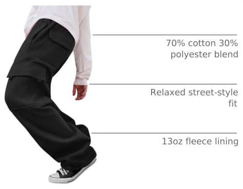 Image of Men's Heavyweight Fleece Cargo Sweatpants Loose Fit Thick Wide Leg Sweats with Pockets