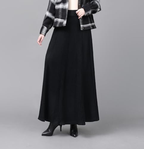 Womens Winter Soft Knitted Long Skirt Vintage High Waist Fall Elegant A-line Midi Pleated Skirt4