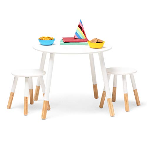 Wildkin Kids Scandi Table And Chairs For Toddlers Boys And Girls, Table Set For Kids Includes Two Matching Stools, Features Solid Wood Legs, Ideal For Homes, Daycares, And Classrooms (White/Natural) #TOP21