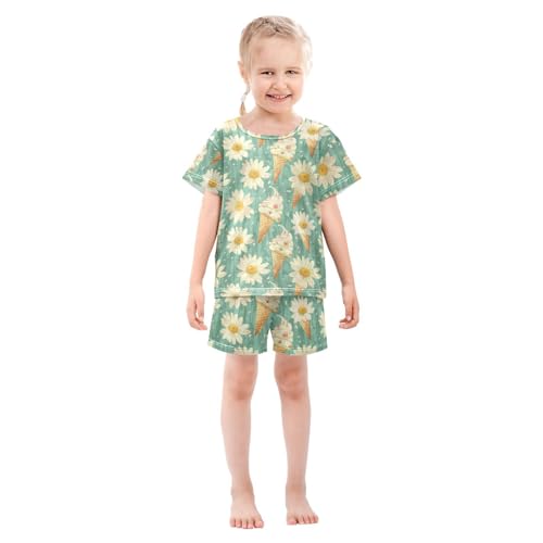 ALAZA Daisy Flowers Ice Creams Pajama Set Short Sleeve Sleepwear Soft Lounge Nightwear3
