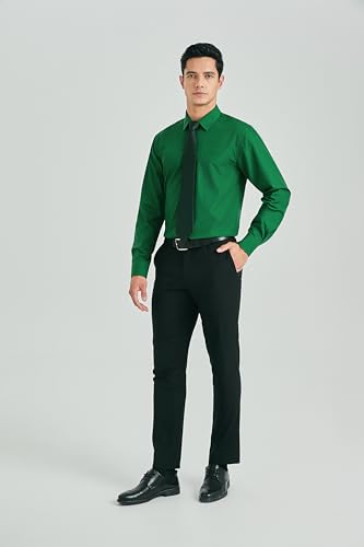 Image of HISDERN Mens Dress Shirt with Tie Pocket Square Set Classic Button Down Shirt Matching Tie Long Sleeve Shirts