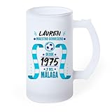 LINFORMAL Jarra Cerveza Personalizada Fútbol | Jarra de Cristal con Nombre | Regalo Futbolero para Hombre | Regalo Día del Padre Original | Jarra Cerveza para Aficionados MÁLAGA