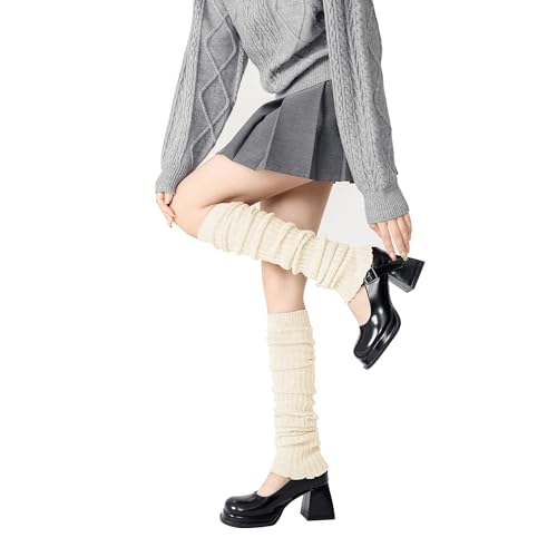 Image of Leg Warmers - Leg Warmers for Women, Fashion Knit Neon Leg Warmers for Women 80s Sports Party Yoga Accessories (beige, 50cm long)