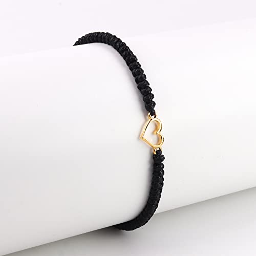 xuzhiyuan 2Pcs Love Heart Braided String Bracelets Cute Sweet Hollow Heart Matching Adjustable Bracelet Pink Black Red String Mother's Day Gifts for Mother Daughter Son2