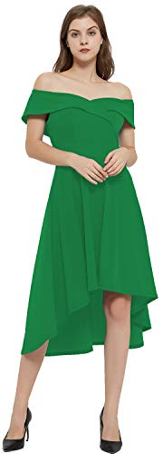 AnnaKim Women s Off Shoulder High Low Hem Wedding Guest Party Cocktail Dress Green