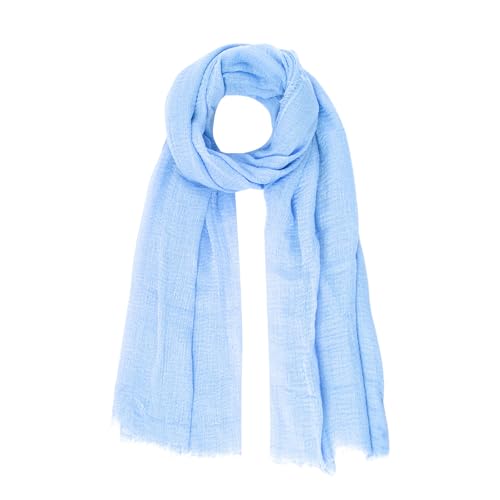 Nydotd Women Summer Cotton Linen Scarf Crinkle Long Beach Shawl Wrap hijab with Fringe (Light Blue...
