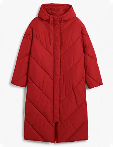 Flygo Womens Long Puffer Coat Long Sleeve Padded Winter Down Coats Hooded Parka Jacket(Red-L) #TOP1