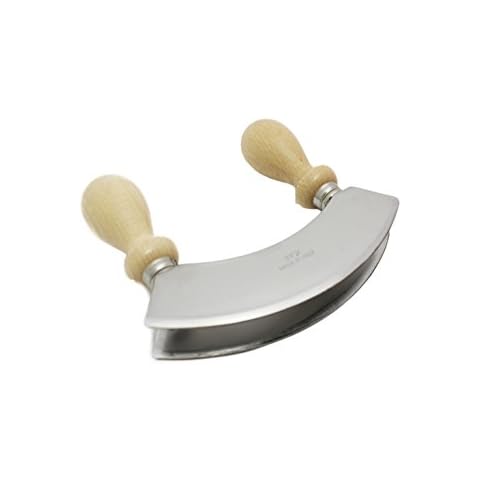 Double Blade Mezzaluna Stainless Steel and Wooden Handles. Cover