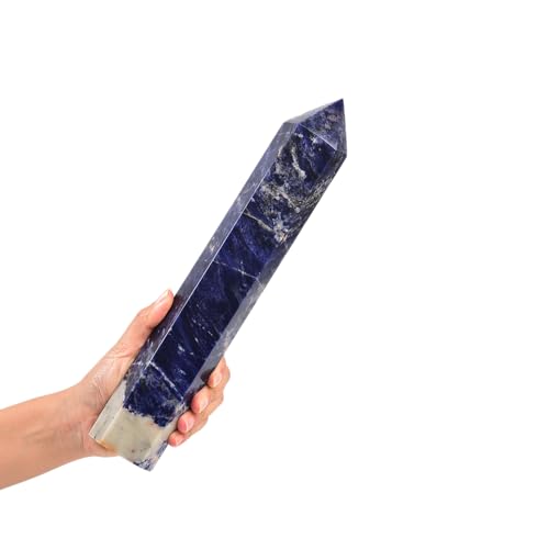 JIC Gem Large Blue Sodalite Obelisk Tower Points Healing Crystal Wand 6 Faceted Blue Quartz Crystals Tower Wand Home Decor Reiki Healing 2.6-3.0 Lbs