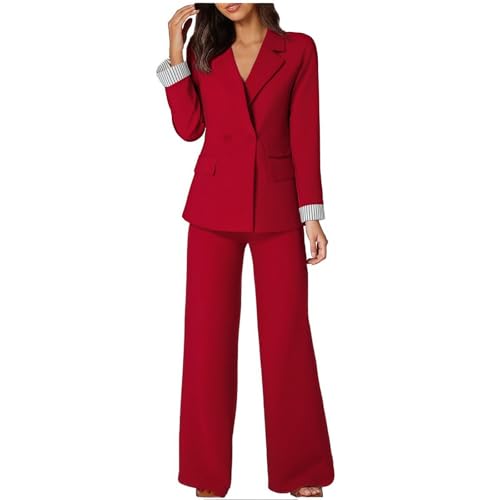 Conjunto de Traje Talla Grande, Trajes de 2 Piezas para Mujer Elegante, Blazer y Pantalones con Bolsillos Chaqueta de Manga Larga Corte Ajustado Color Sólido para Otoño y Invierno Oficina Trabajo