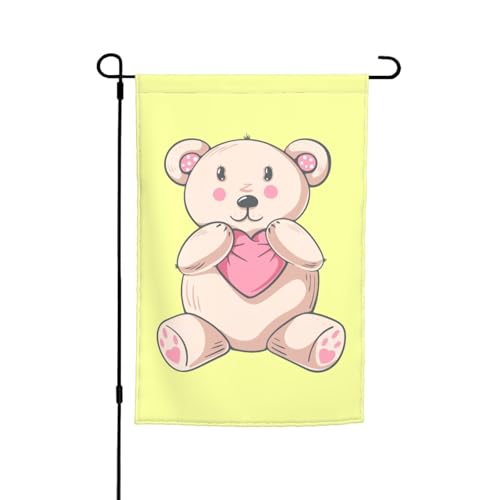 Double Sided Cute Teddy Bear Cat Embracing Love Garden Flags