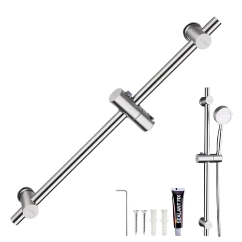 Image of HASTHIP Shower Slide Rail, 25.9'' Stainless Steel Shower Head Bar Holder, Variable with Height and Angle Mounting Brackets, Handheld Shower Head Holder for Bathroom, No Drill Installation