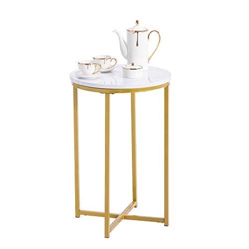 Bonnlo Table d'Appoint Ronde, Table de Canapé Moderne avec Structure en Métal Doré, Table Basse, Table de Salon, Table de Téléphone, Table Basse pour...