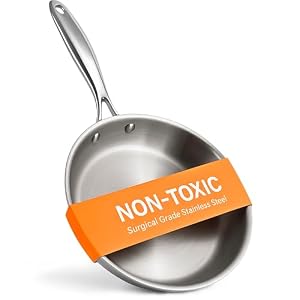 Ziruma Non-Toxic 20 cm Medical-Grade Stainless Steel Frying Pan, Fully Clad for Fast and Even Heat Distribution, PFOA-Free, Induction Compatible, Oven Safe up to 260°C