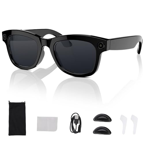 Yanmis Lunettes Intelligentes, Lunettes de Traducteur Bluetooth AI avec Appareil Photo HD 5MP 1080p, Haut-parleurs, Appel Musical, Traduction 26 Langues (Sunglasses)