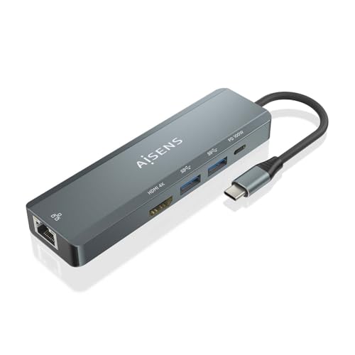 Conversor USB-C Aisens Dock 5 En 1 Hdmi/Rj45/2Xusb/Pd 100W Aluminio 15Cm Gris - 2