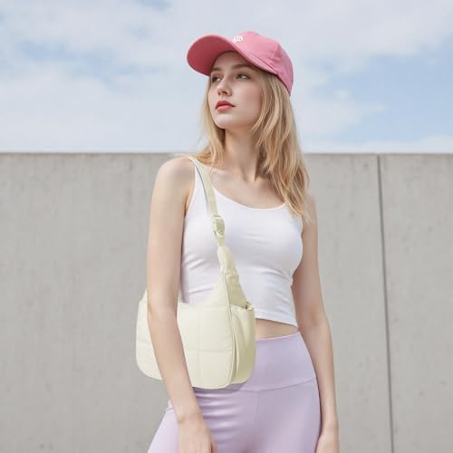 Image of Small Puffer Crescent Shoulder Bag for Women Lightweight Water-Resistant Nylon Purse with Adjustable Strap & Multiple Pockets