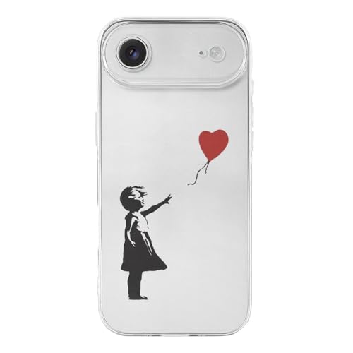 iPhone17Air用ケース バンクシー 女の子 赤い風船 Banksy アイフォン17Air用ケース TPU スマホケース 透明シェル 軽量 耐久性 おしゃれ ワイヤレス充電対応