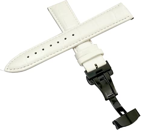 Image of 18mm 19mm 20mm 21mm 22mm 23mm 24mm Genuine Leather Butterfly Deployment Clasp Buckle Watch Band Strap Black Dark Brown TAN Blue Rose Black Gold White