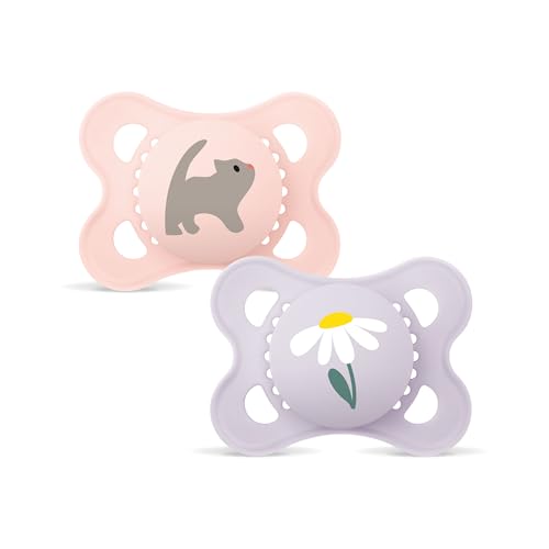 MAM Original Schnuller | 0-6 Monate | Schnuller für Neugeborene | 94% Akzeptanz | stillfreundlicher Babyschnuller | von Hebammen empfohlen | zahnfreundlich | SkinSoft Silikon | Katze/Blume | 2 Stück