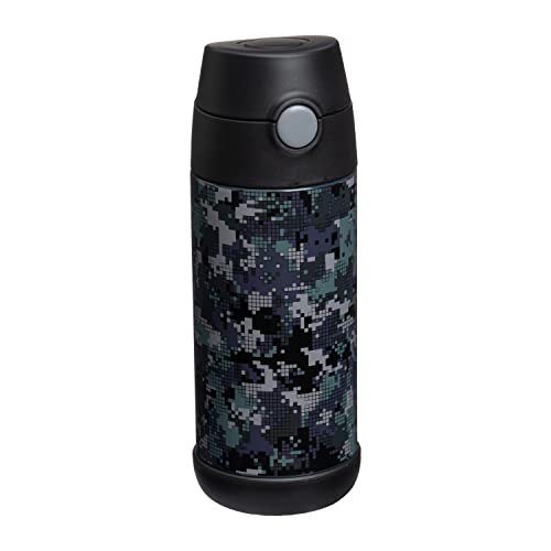 Snug Kids Flask - Stainless Steel Insulated Water Bottle with Straw for Children/Toddlers (Girls/Boys) - Black Digi Camo, 350ml