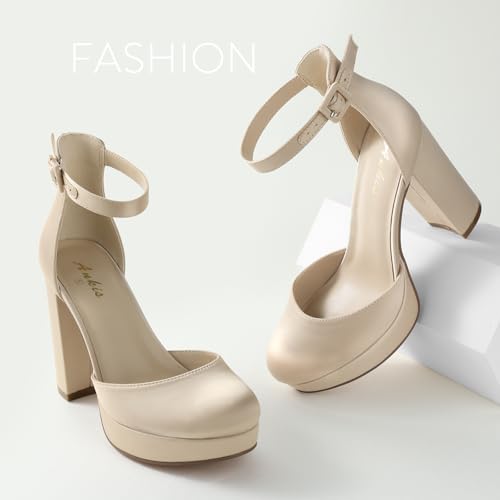 Image of Ankis Black Platform Closed Toe Heels for Women, Womens Heels Closed Round Toe Chunky Block Pumps Shoes, 4 Inch