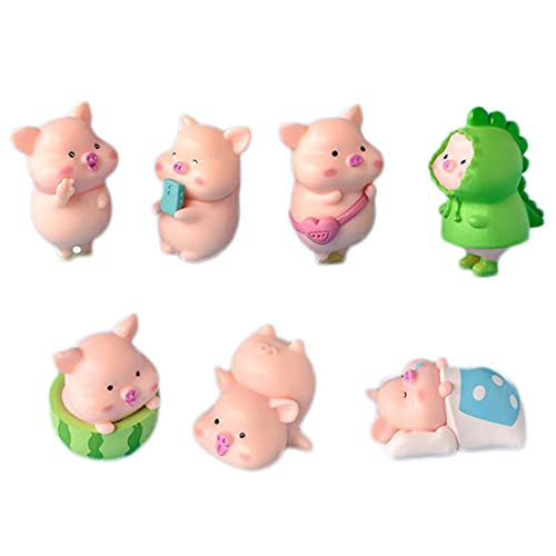 7 Pcs Cute Pink Piggy Toy Figures Cute Piggy Models Resin Miniature Pig Figurines Cake Toppers for DIY Crafts Fairy Garden Home Decor Cake Decoration