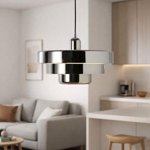 BARCELONA LED Suspension MACARRON Chromée à 3 Niveaux, Métal Fer, Style Bauhaus Minimaliste, Éclairage Indirect Non Éblouissant, Classique Vintage Moderne...