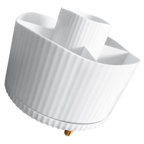 Ipetboom Organizador de Brochas Maquillaje Multifuncional Giratorio Soporte de Escritorio para Pinceles y Bolígrafos Almacenamiento Seguro para Cosméticos y Papelería Color Blanco Elegante