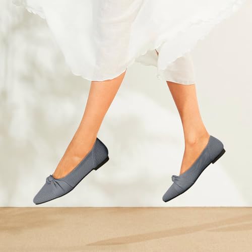 Image of TINGRISE Women's Flats Shoes Comfortable Dressy Pointed Toe Knit Washable Ballet Flat