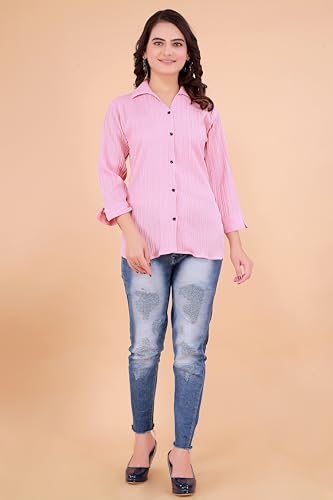 Image of ROYALICA Women Tops Womens Regular Fit Striped White Colour Cotton Blend Casual Shirt