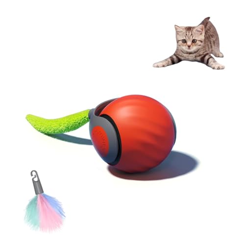 XUNNIU Nuevo Pelota interactiva para Gatos,Juguete Interactivo Gato y Perro con Reemplazable,Inteligente Que Gira 360° Bola interactiva para Gatos,Juguetes para Gato y Perros,Speedy Tail，Naranja-1pc
