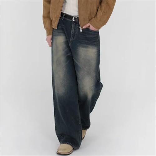 Men's High Street Denim Pants Washing Vintage Bottom Straight Wide Leg Jeans3
