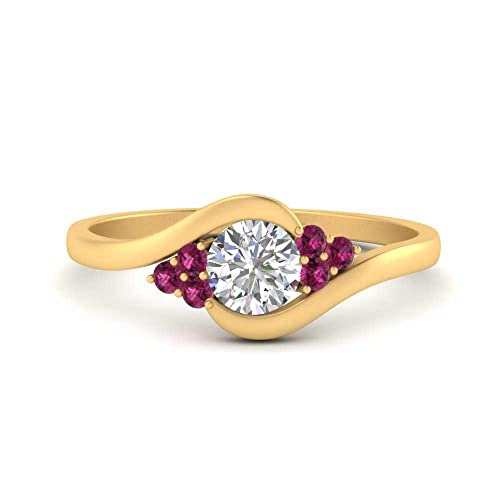 Image of 55Carat 18K Yellow Gold Plated Simulated Diamond Amethyst Round Cut Swirl Cluster Engagement Ring for Women, Wedding Anniversary Promise Fashion Jewelry Gifts, US Size 4-12.