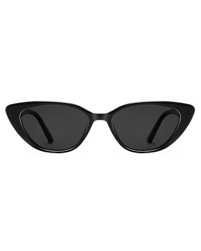 MACJERO Narrow Small Retro Polarized Cat Eye Sunglasses for Women Trendy Driving Glasses(Black)