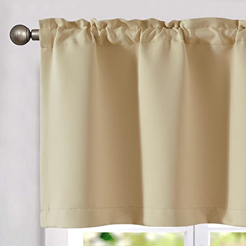 Vangao Beige Verdunkelungsvolant Cafe Vorhänge für Küchenstange Tasche Fensteraufsatz Behandlung 16 Zoll 1 Panel Cover