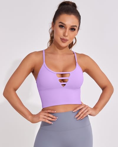 Image of AngiMelo Longline Sports Bras for Women High Support Strappy Push Up Workout Tops Built in Bra Padded Crop Yoga Tank Top