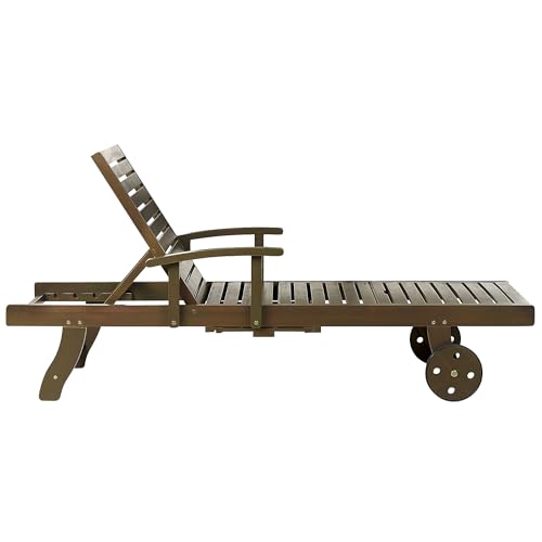 Lettino Prendisole Da Esterno In Legno Di Acacia Scuro Con Cuscino Tortora Stile Rustico Giardino Terrazzo - 7