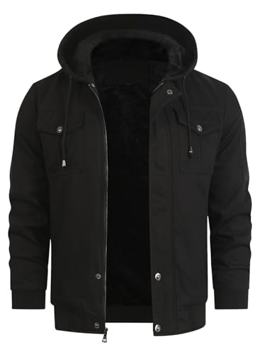 HOOD CREW Men’s Casual Winter Jackets Thick Cotton Warm Fleece Lined Coats Multi Pockets Cargo Work Jacket with Hood3