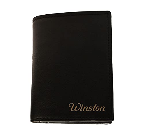 Personalized Black Leather Tri-fold Wallet Engraved Free - Ships from USA 16002