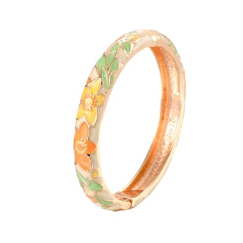 Image of UJOY Bangles 5 Pcs Enamel Jewelry Set Rose Flower Engraved Cloisonne Bracelets Pack in a Box 5PCS