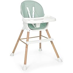 Trona Verde MS 2043 - Trona bebé Mika Plus, 4 en 1 -Trona para bebé Convertible en silla, elevador y taburete - Bandeja doble, evolutiva y segura, Verde, 2044