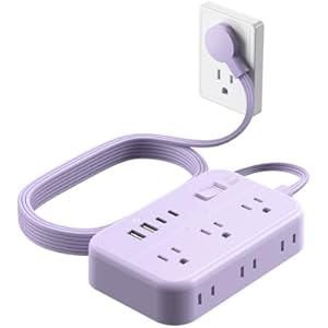 Purple Extension Cord Surge Protector Power Strip with 6 Outlets 4 USB Ports(20W), Flat Extension Cord with Multiple Outlets, 5 ft Flat Plug Outlet Extender for Indoor, Office 5 FT(20W) Purp