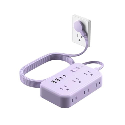 Purple Extension Cord Surge Protector Power Strip with 6 Outlets 4 USB Ports(20W), Flat Extension Cord with Multiple Outlets, 5 ft Flat Plug Outlet Extender for Indoor, Office 5 FT(20W) Purp
