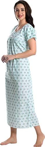 CIERGE Women's Cotton Printed Maxi Nighty (Pink & Green Lace_Free Size_CIERGE KNEE NIGHTY COMBO)
