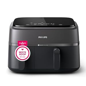 Philips Airfryer met twee baklades - Gezond, snel en veelzijdig koken, 9 liter inhoud, touchscreen, 2 lades (NA350/00)
